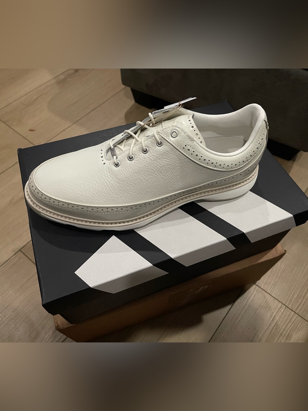 Adidas Men's White Leather Golf-Style Sneaker